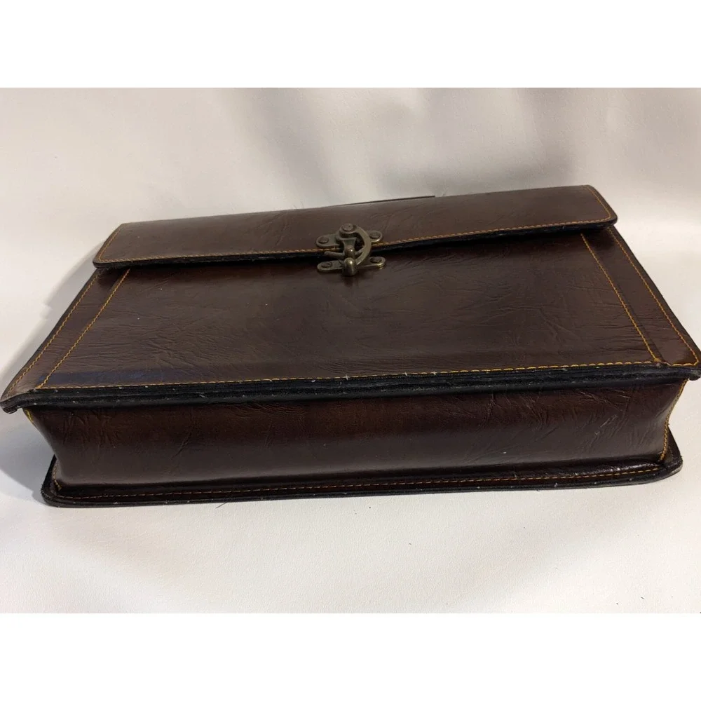 Vtg Jynaeki Brown Leather Briefcase Attache Sturdy Handle Professional 15 x 11